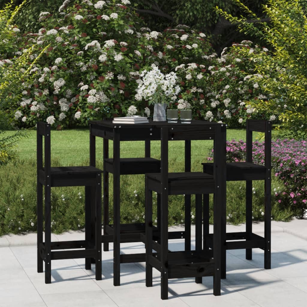 Vetonek Set de mesa y taburetes altos jardín 5 piezas madera pino negro