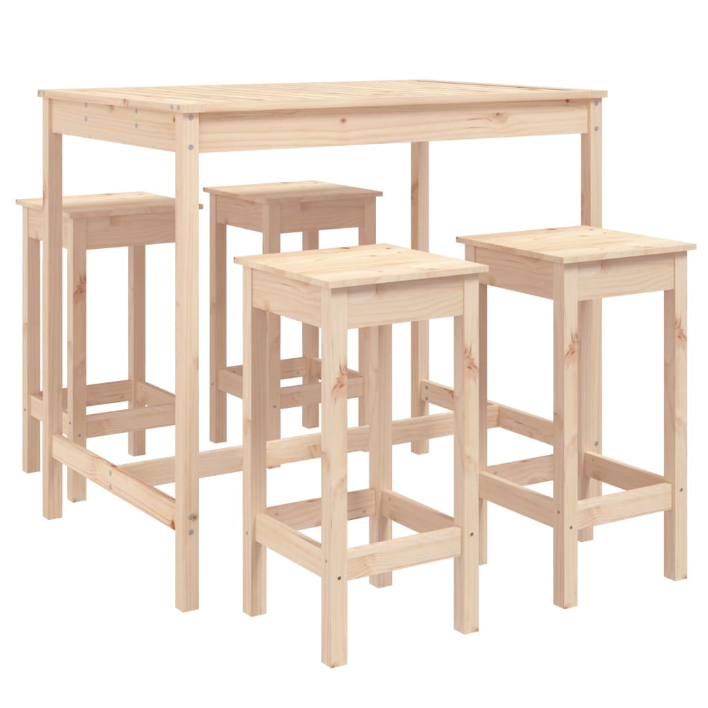 Set de mesa y taburetes altos jardín 5 pzas madera maciza pino vidaXL