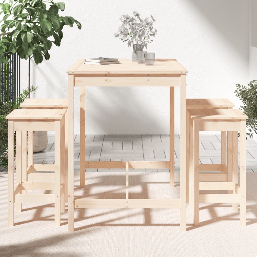 Set de mesa y taburetes altos jardín 5 pzas madera maciza pino vidaXL