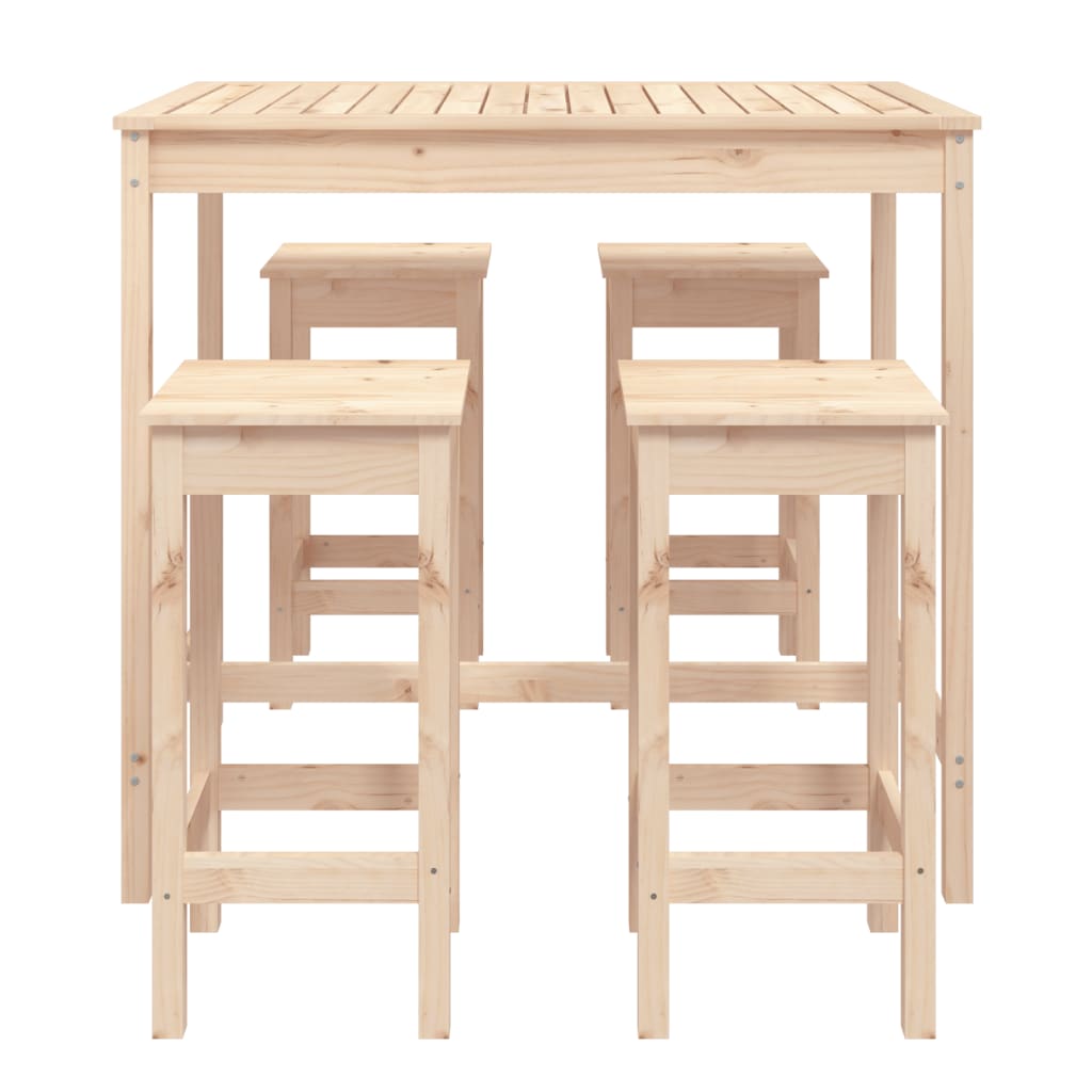 Set de mesa y taburetes altos jardín 5 pzas madera maciza pino vidaXL