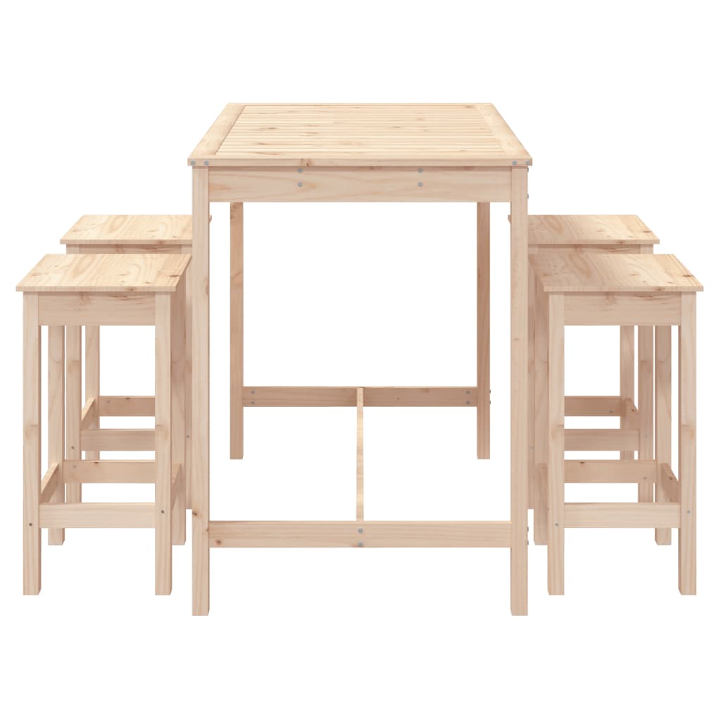 Set de mesa y taburetes altos jardín 5 pzas madera maciza pino vidaXL