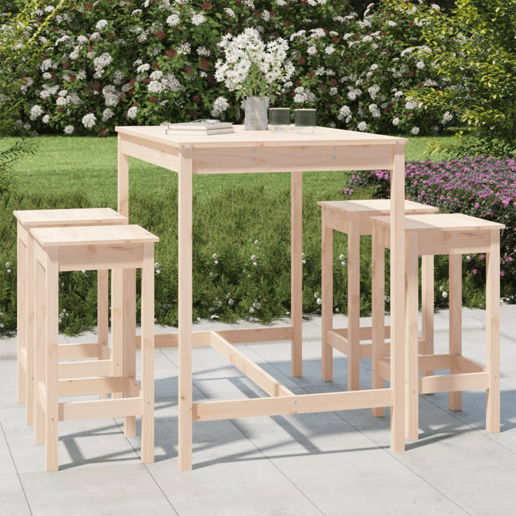 Set de mesa y taburetes altos jardín 5 pzas madera maciza pino vidaXL