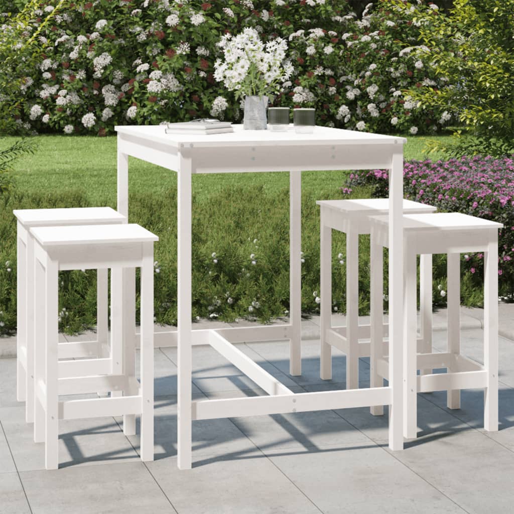 Vetonek Set de mesa y taburetes altos jardín 5 pzas madera pino blanco