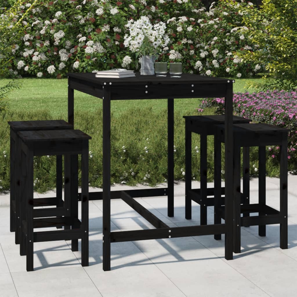 Vetonek Set de mesa y taburetes altos jardín 5 piezas madera pino negro