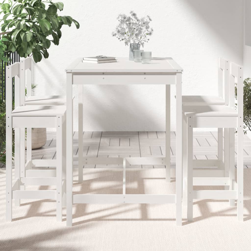 Set de mesa y taburetes altos jardín 5 pzas madera pino blanco vidaXL