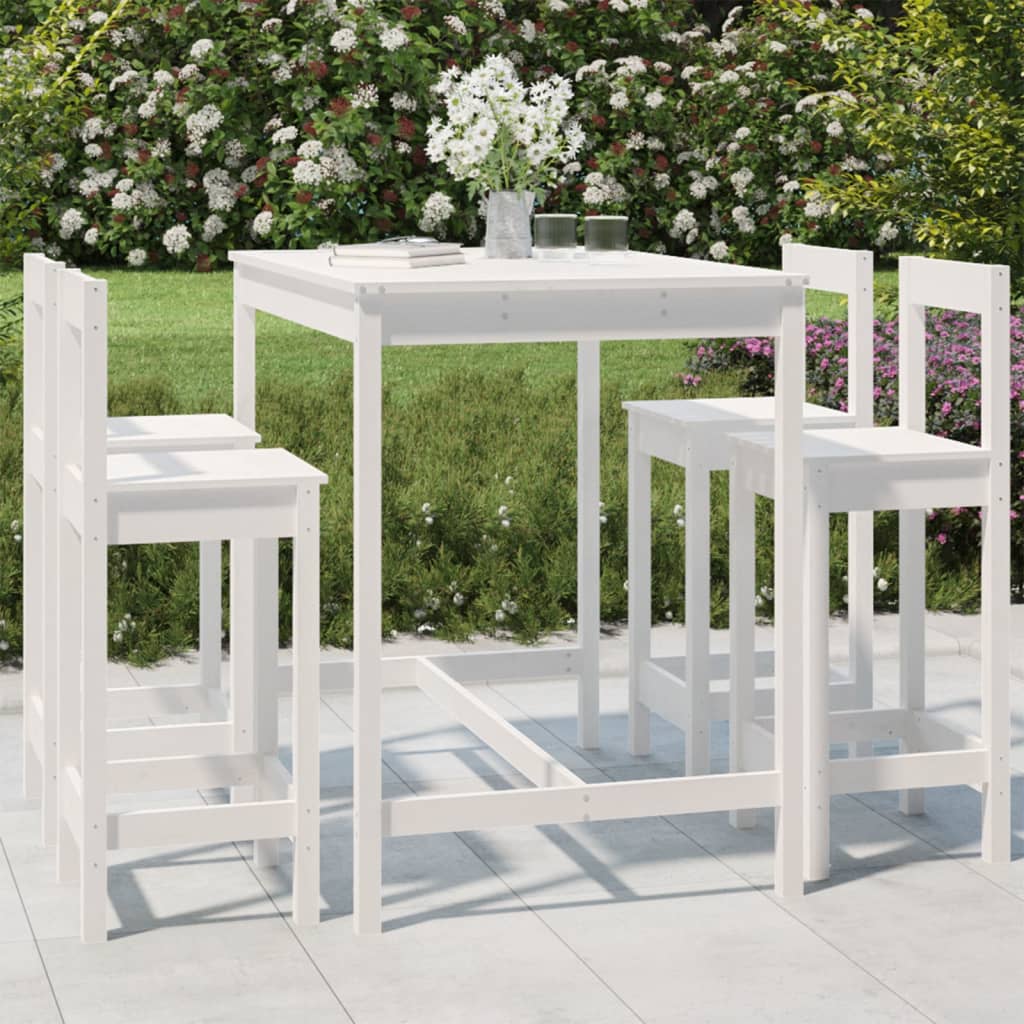 Set de mesa y taburetes altos jardín 5 pzas madera pino blanco vidaXL