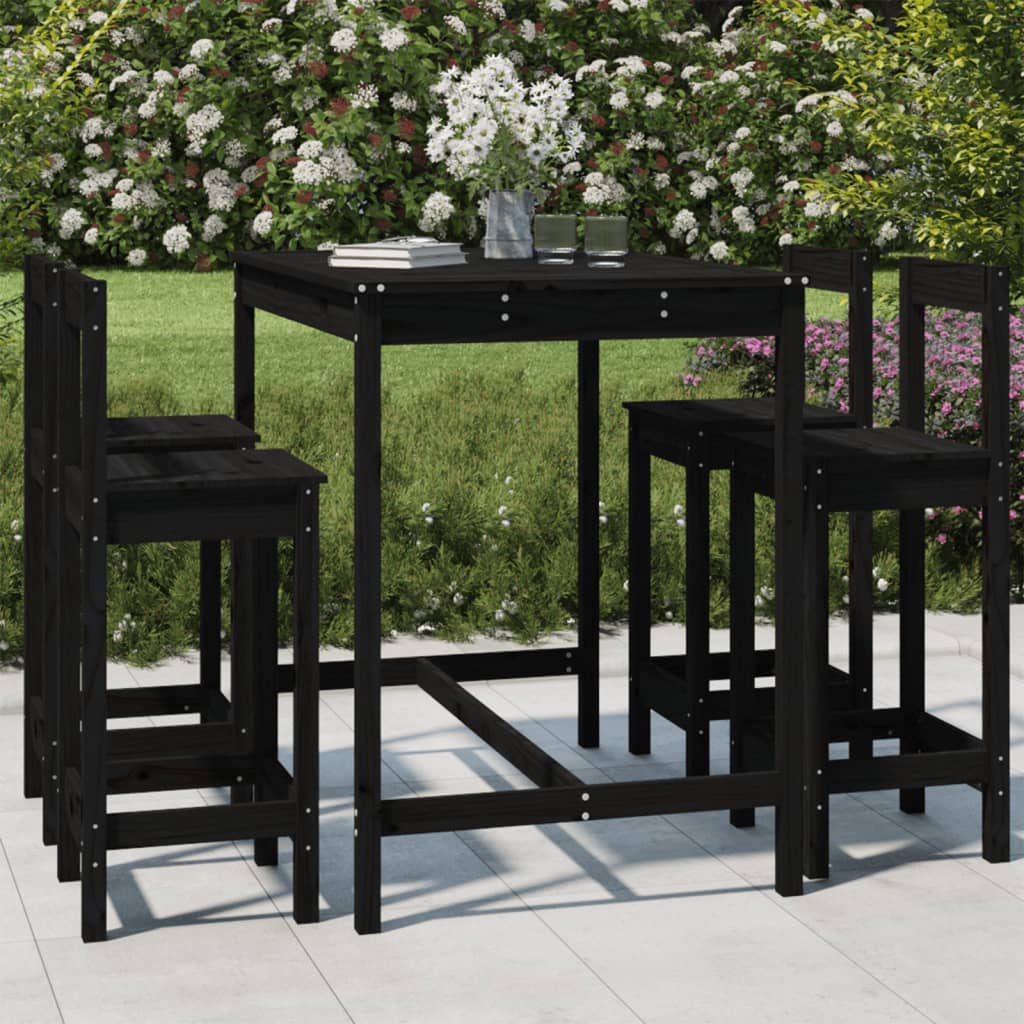 Vetonek Set de mesa y taburetes altos jardín 5 piezas madera pino negro