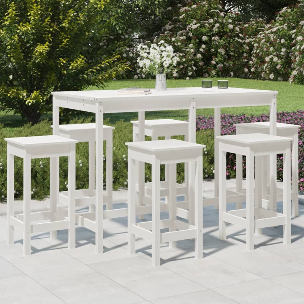 Vetonek Set de mesa y taburetes altos jardín 7 pzas madera pino blanco 