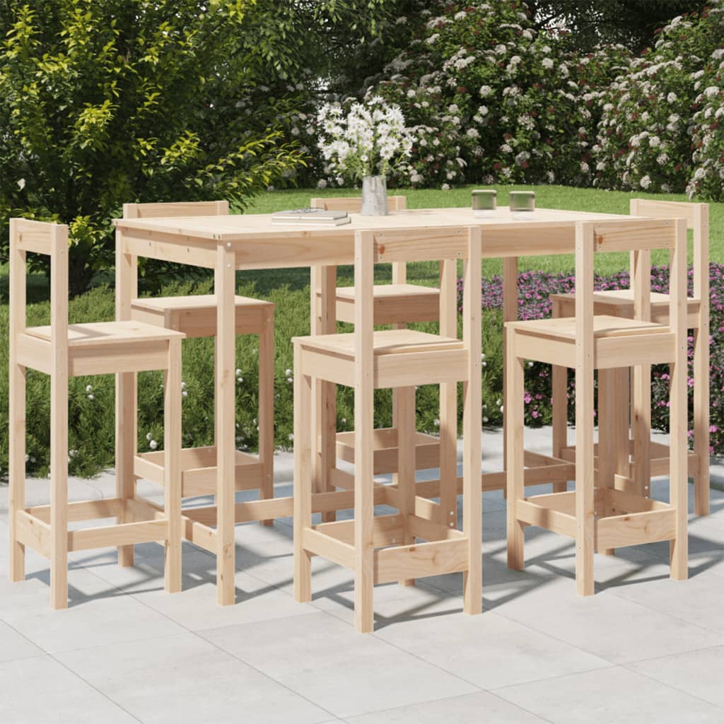 Vetonek Set de mesa y taburetes altos jardín 7 pzas madera maciza pino