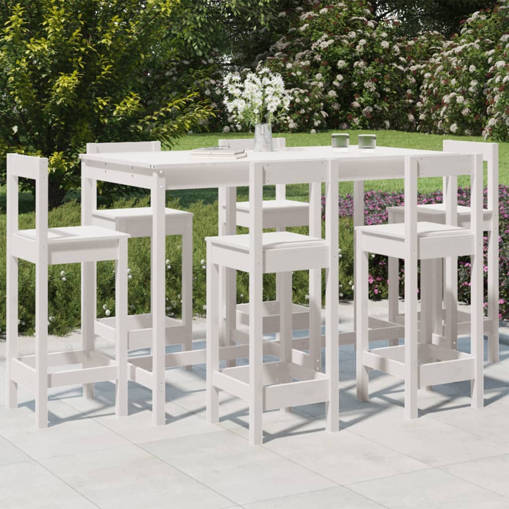 Vetonek Set de mesa y taburetes altos jardín 7 pzas madera pino blanco