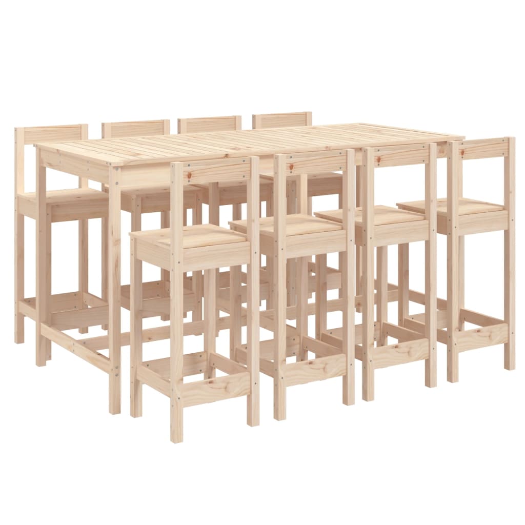 Set de mesa y taburetes altos jardín 9 pzas madera maciza pino vidaXL