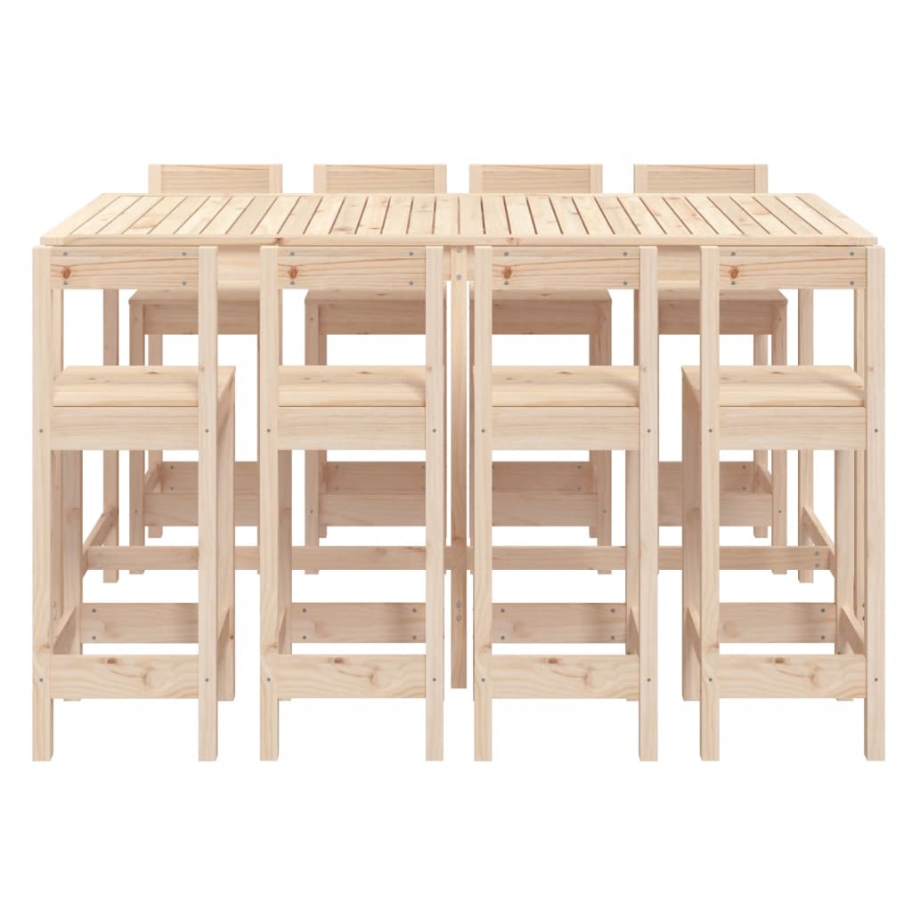 Set de mesa y taburetes altos jardín 9 pzas madera maciza pino vidaXL