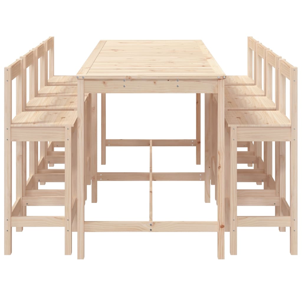 Set de mesa y taburetes altos jardín 9 pzas madera maciza pino - Vetonek