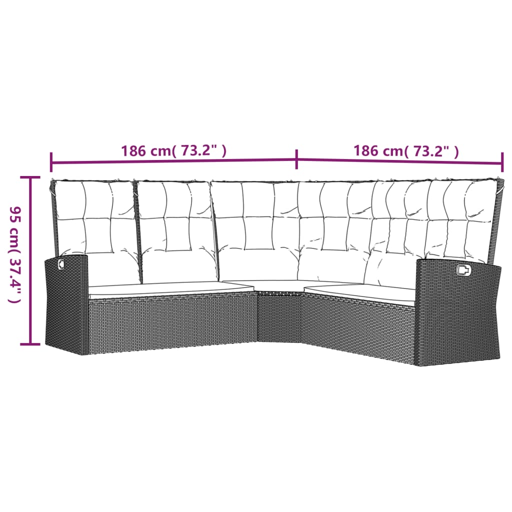 Set de muebles de jardín 2 pzas y cojines ratán sintético negro vidaXL