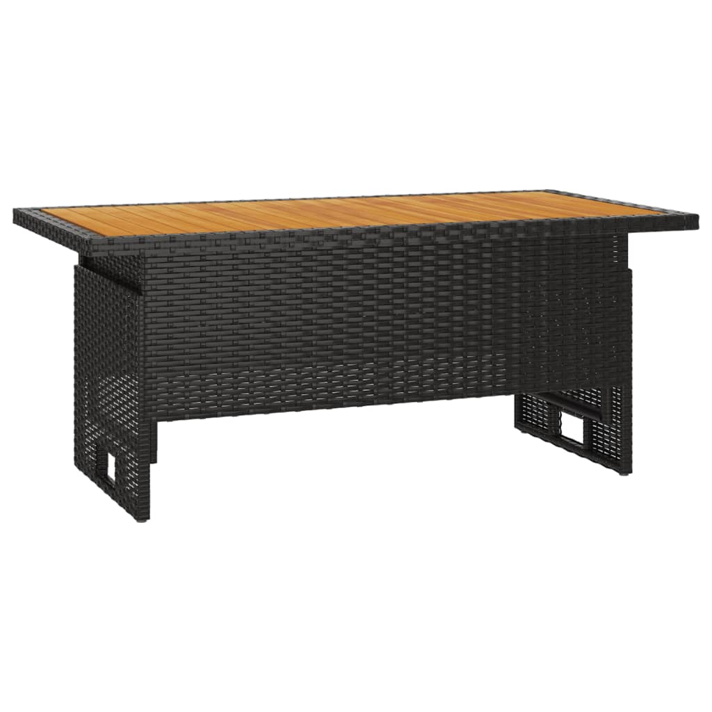 Mesa jardín negra 100x50x43/63 cm madera maciza acacia y ratán - Vetonek