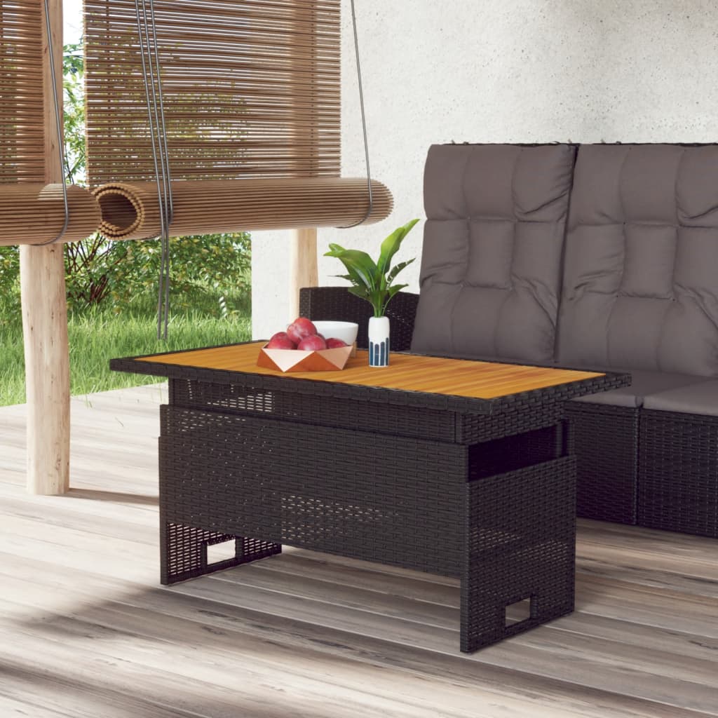 Vetonek Mesa jardín negra 100x50x43/63 cm madera maciza acacia y ratán