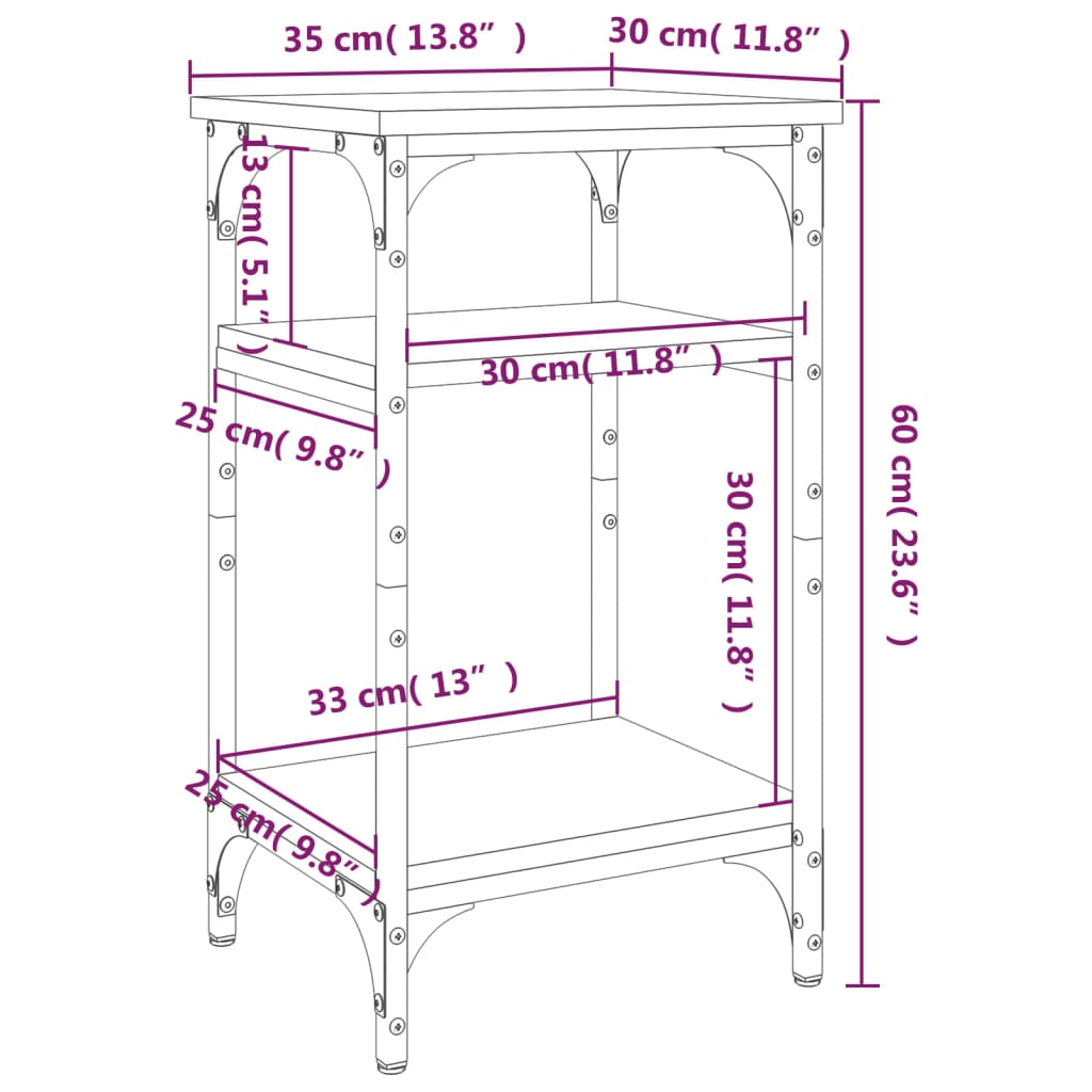 Mesa auxiliar madera roble ahumado 35x30x60 cm vidaXL