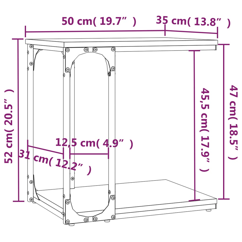 Mesa auxiliar madera negro 50x35x52 cm vidaXL