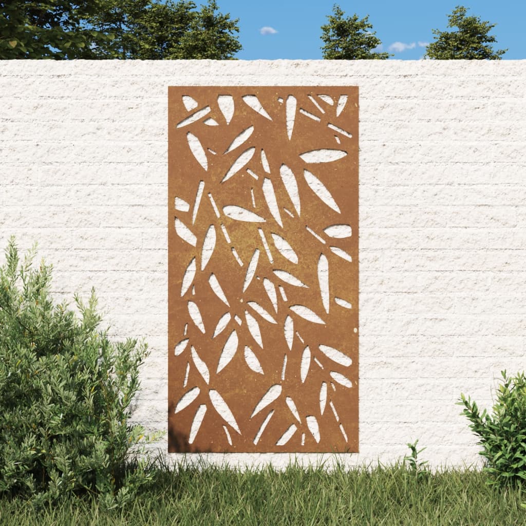 Vetonek Adorno de pared jardín acero corten diseño hoja bambú 105x55 cm