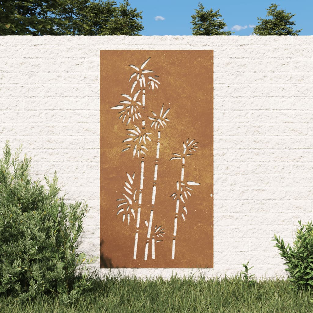 Vetonek Adorno de pared de jardín acero corten diseño bambú 105x55 cm