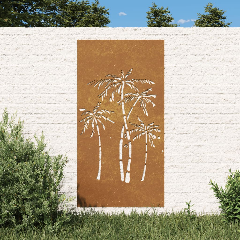 Vetonek Adorno de pared de jardín acero corten diseño palmera 105x55 cm