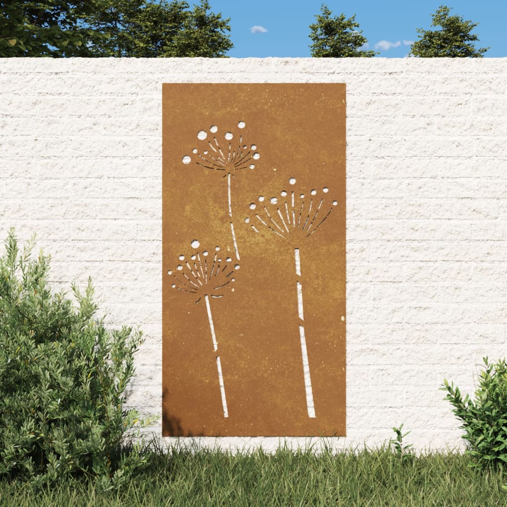 Vetonek Adorno de pared de jardín acero corten diseño flores 105x55 cm