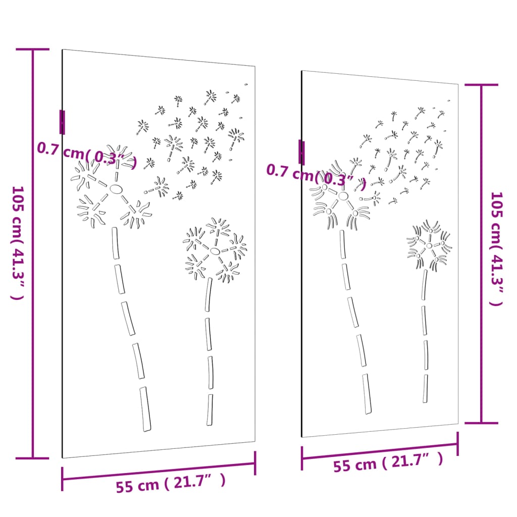 Adorno pared jardín 2 uds acero corten diseño flores 105x55 cm