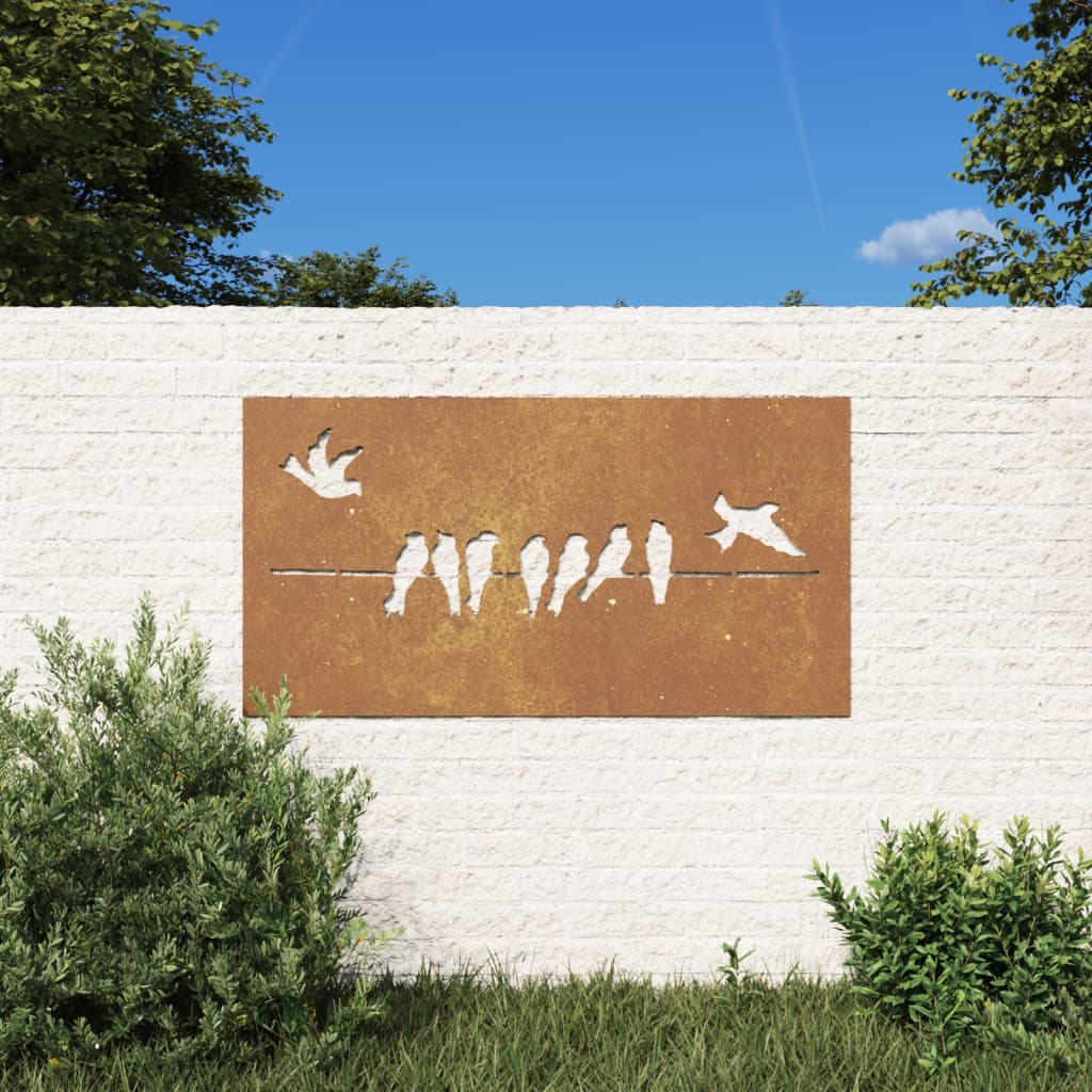 Vetonek Adorno de pared de jardín acero corten diseño pájaros 105x55 cm