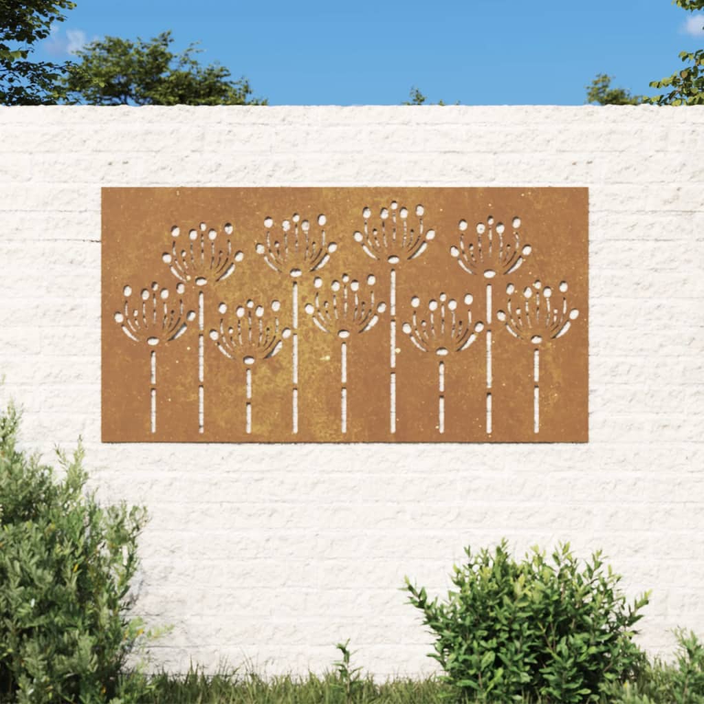 Vetonek Adorno de pared de jardín acero corten diseño flores 105x55 cm