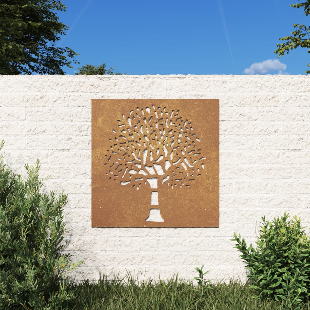 Vetonek Adorno de pared de jardín acero corten diseño árbol 55x55 cm