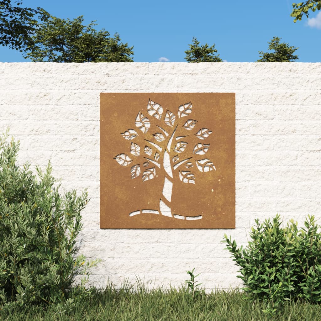 Vetonek Adorno de pared de jardín acero corten diseño árbol 55x55 cm