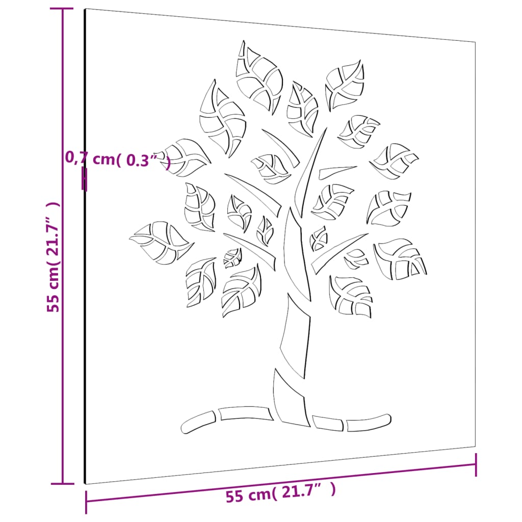 Adorno de pared de jardín acero corten diseño árbol 55x55 cm