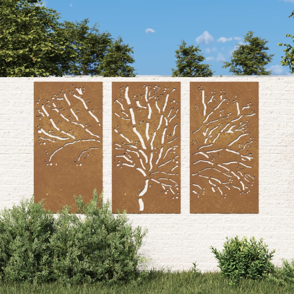 Vetonek Adorno pared jardín 3 pzas acero corten diseño árbol 105x55 cm