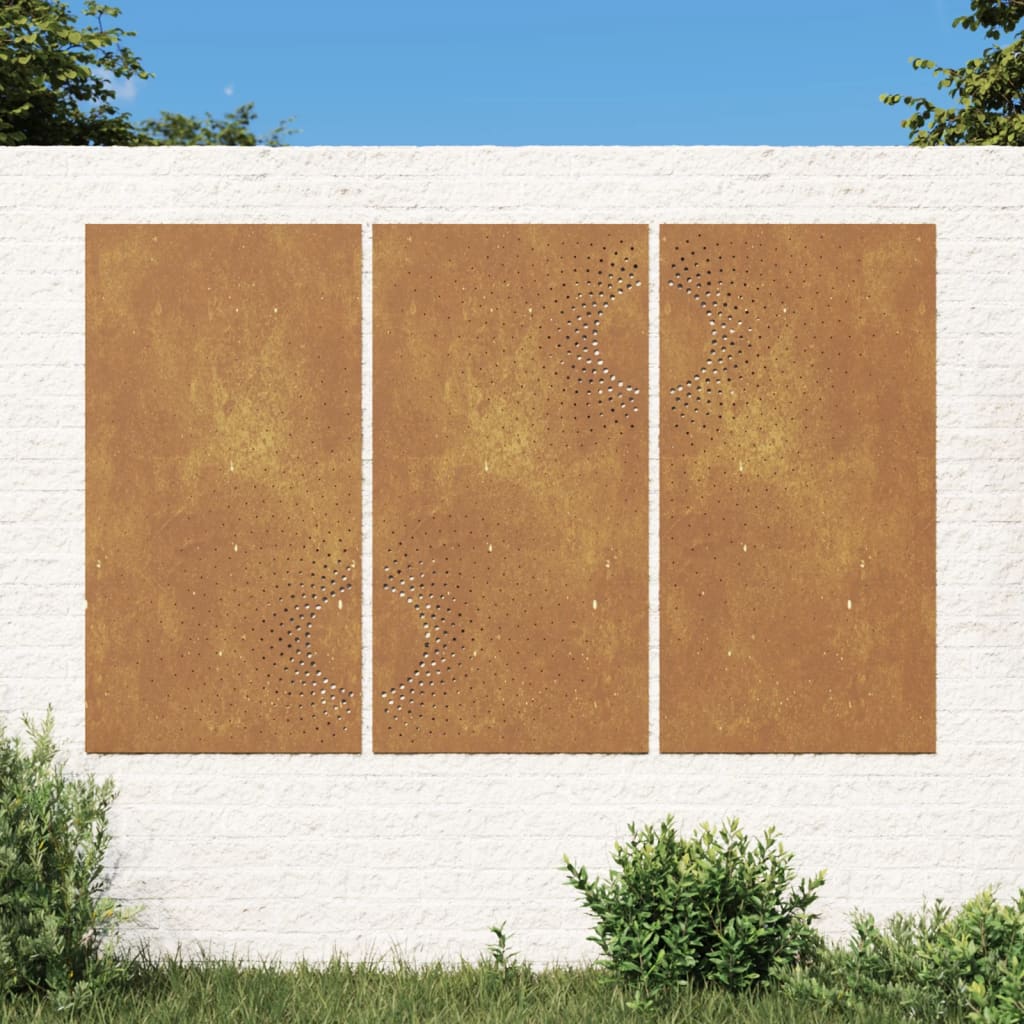 Vetonek Adorno pared jardín 3 uds acero corten diseño sol 105x55 cm