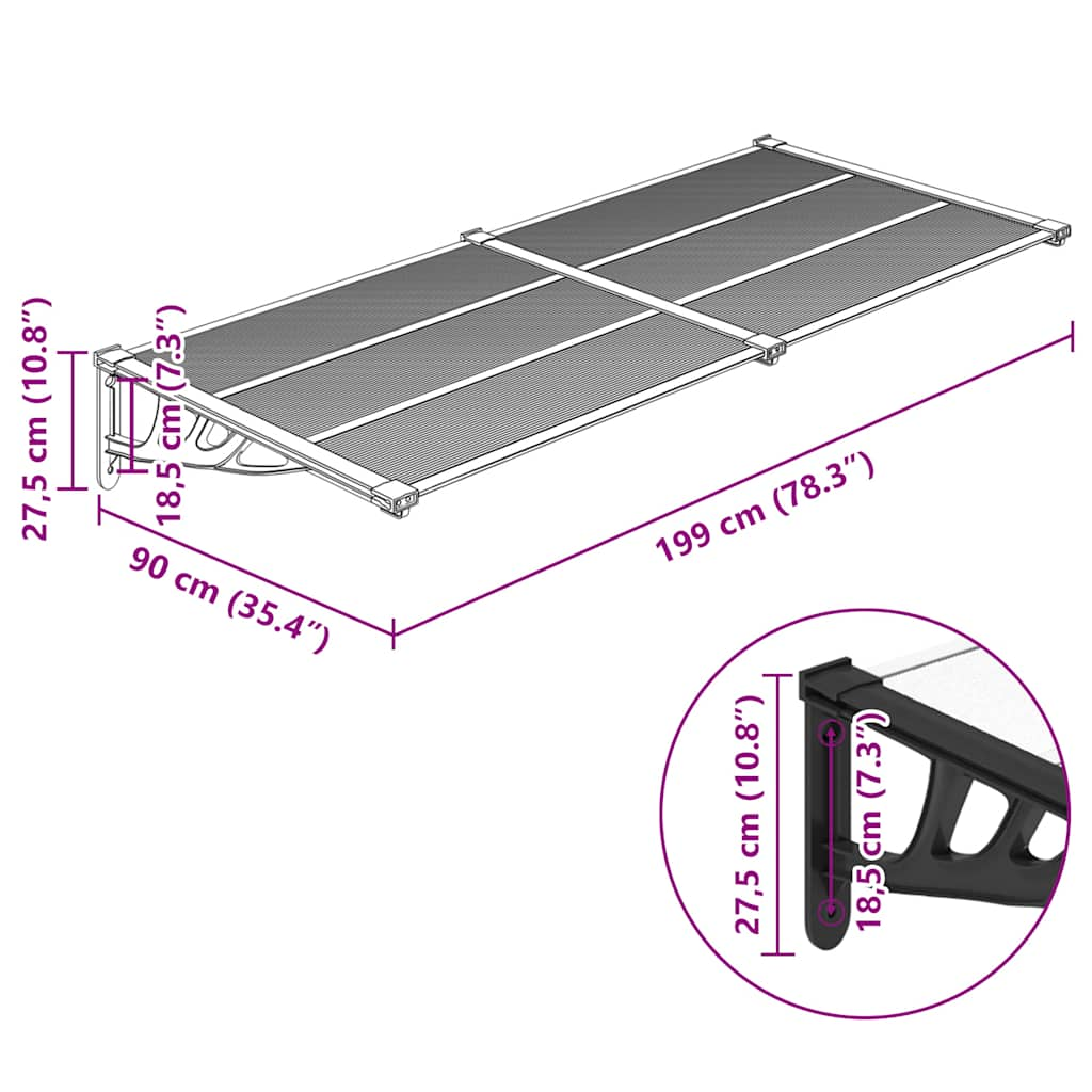 Black and Transparent Polycarbonate Door Marquesina 199x90 cm