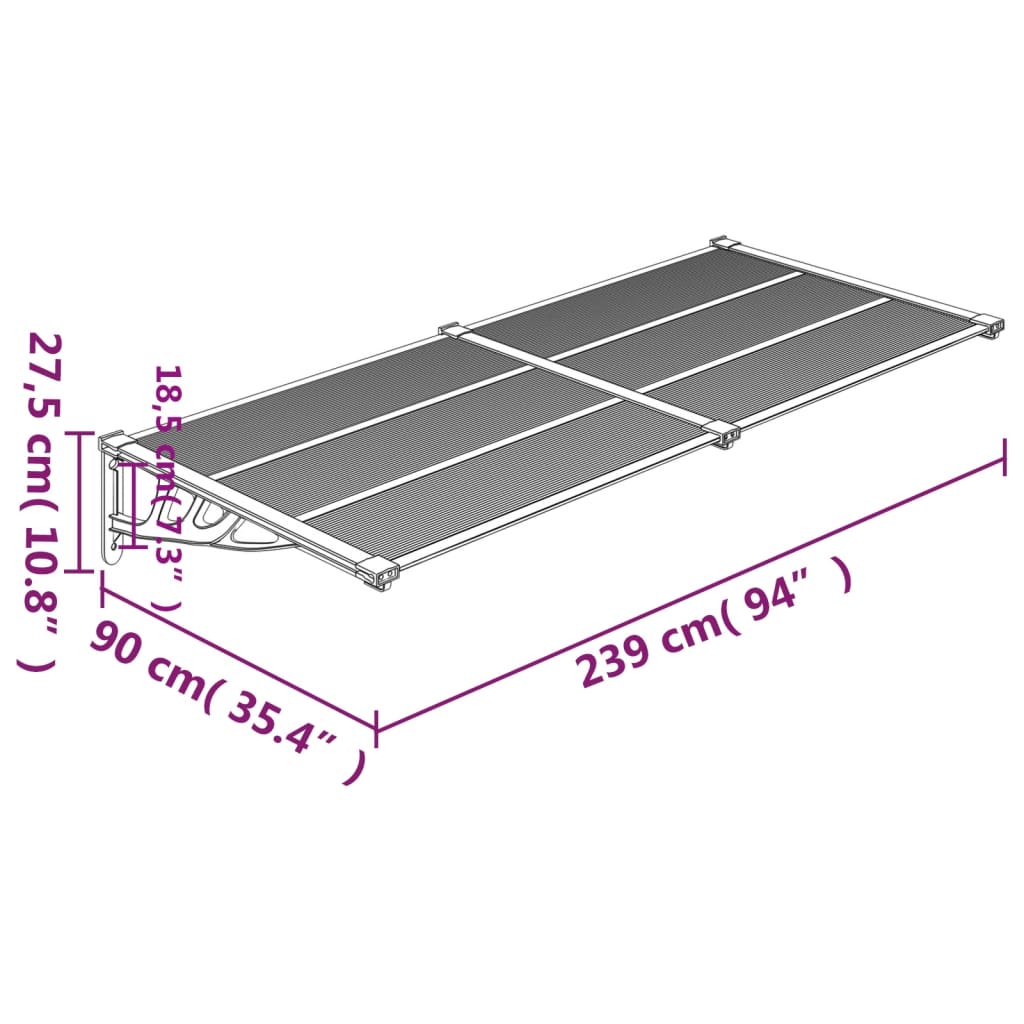 Marquesina puerta policarbonato gris y transparente 239x90 cm vidaXL