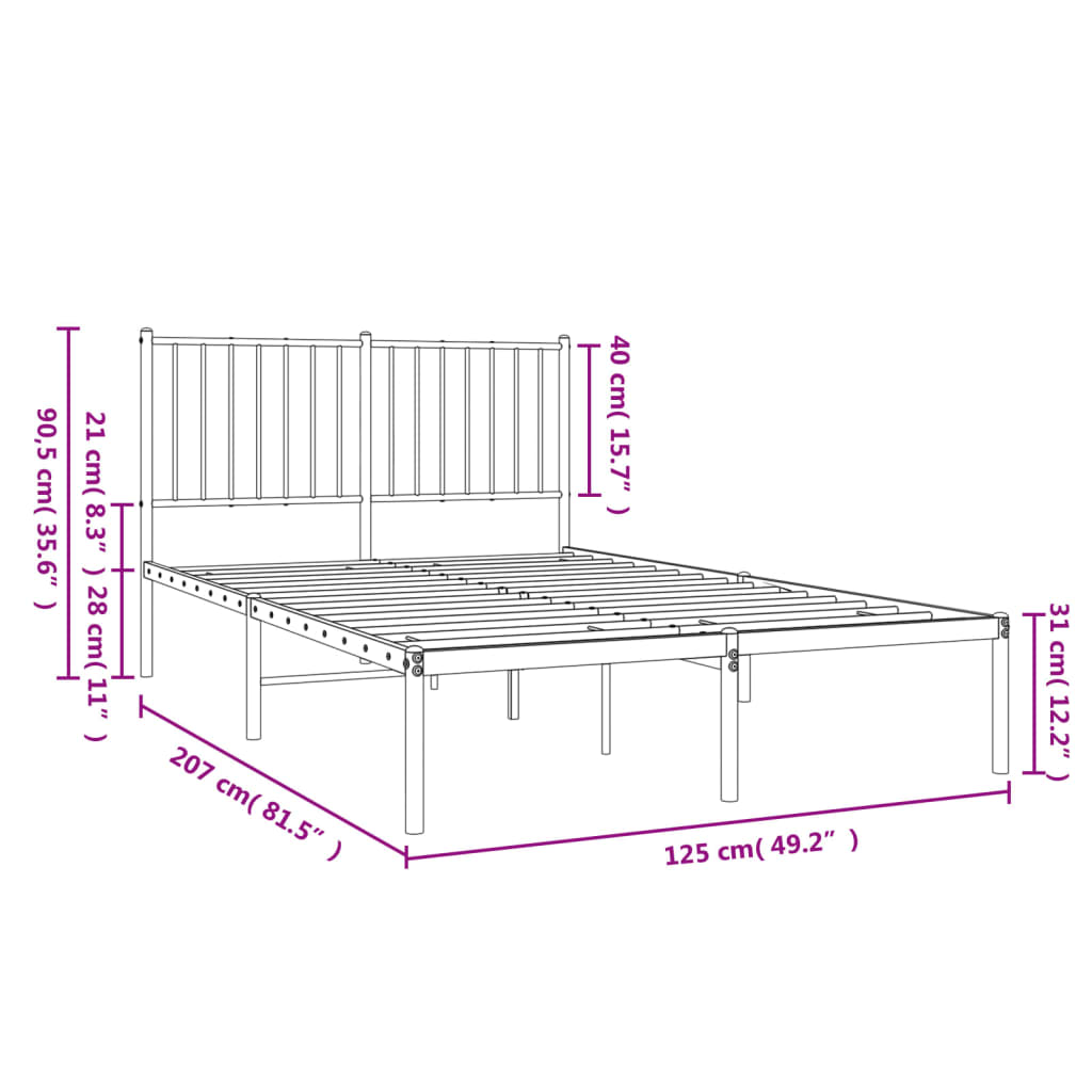 Estructura cama sin colchón con cabecero metal negro 120x190 cm