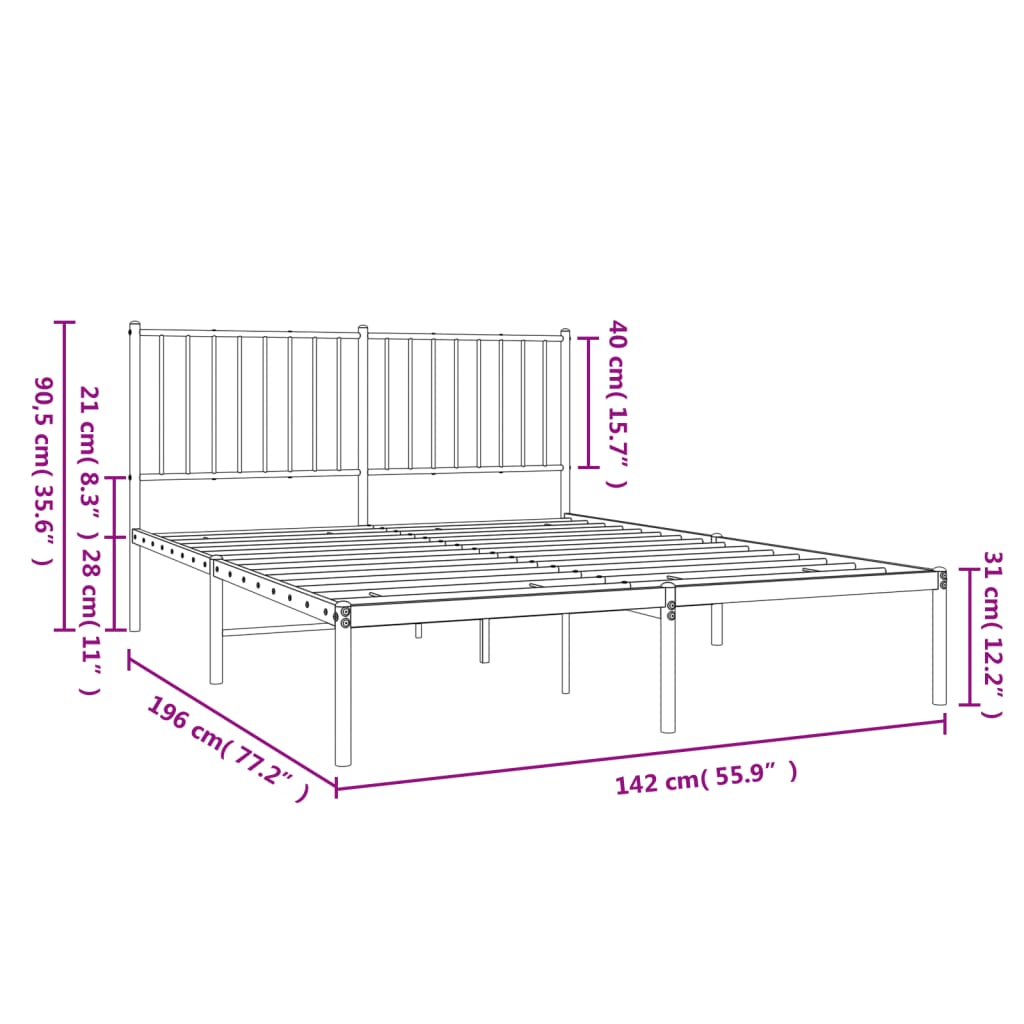 Schwarzloses Bett ohne schwarzes Metall Kopfteil 135x190 cm