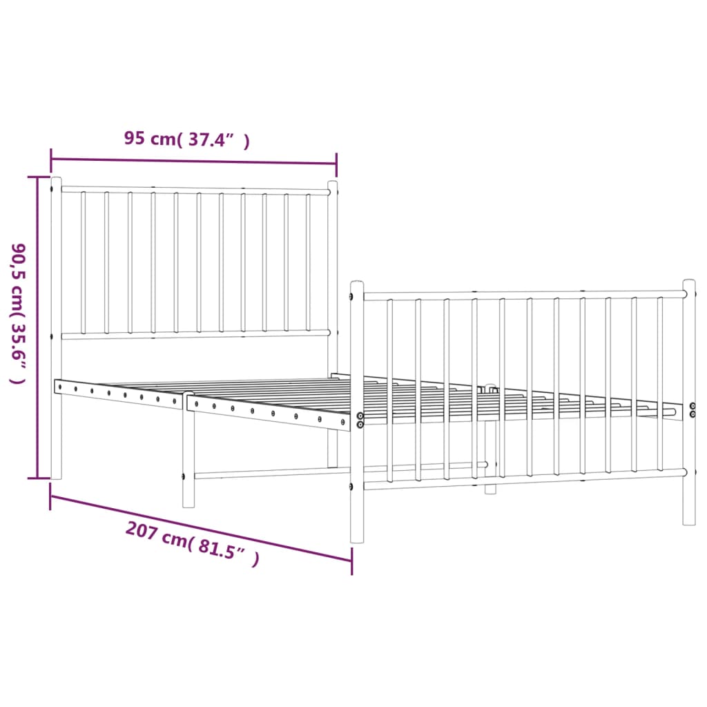 Estructura cama sin colchón con estribo metal negro 90x200 cm