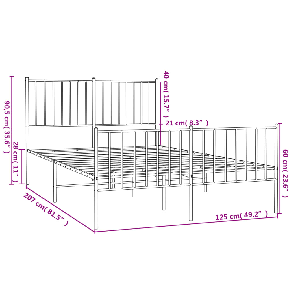 Estructura cama sin colchón con estribo metal negro 120x200 cm