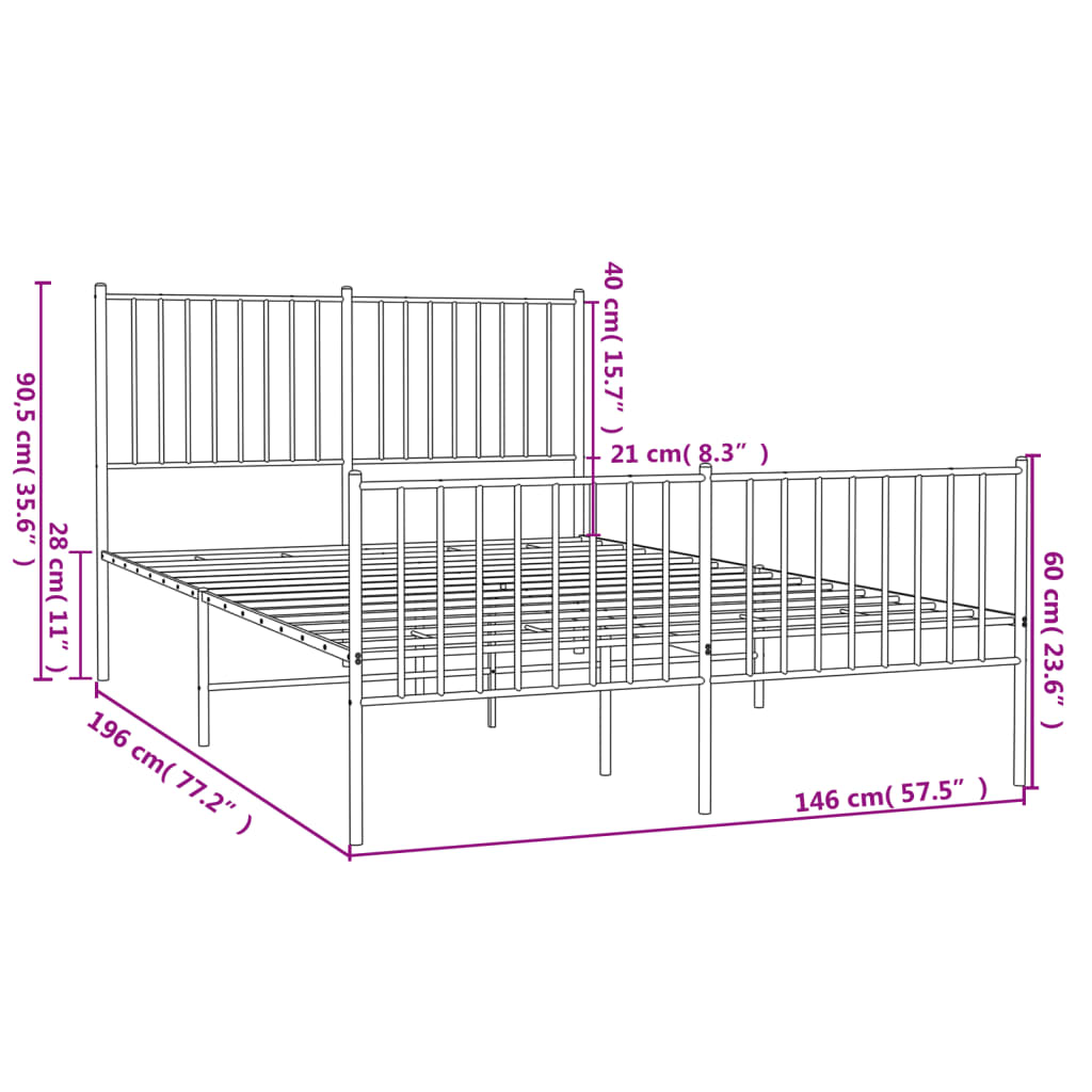 Estructura cama sin colchón con estribo metal negro 140x190 cm