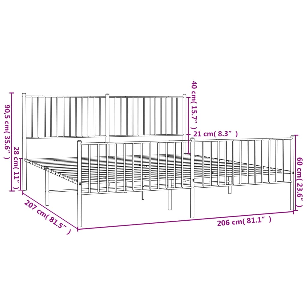 Estructura cama sin colchón con estribo metal negro 200x200 cm