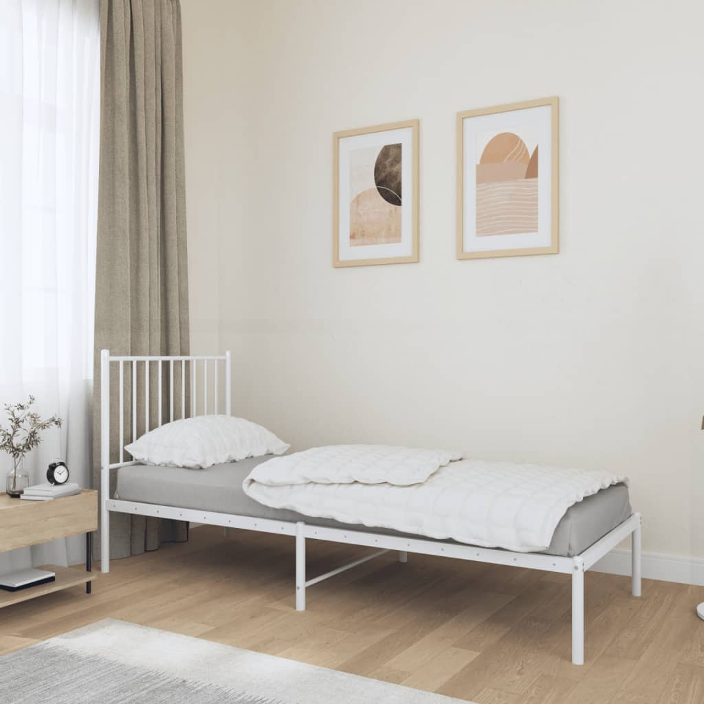 Vetonek Estructura cama sin colchón con cabecero metal blanco 75x190 cm