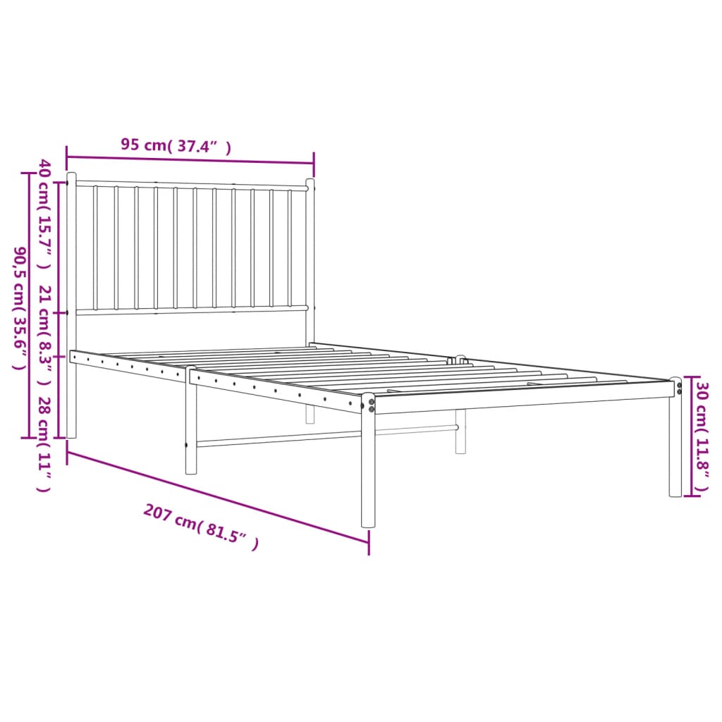 Estructura cama sin colchón con cabecero metal blanco 90x200 cm