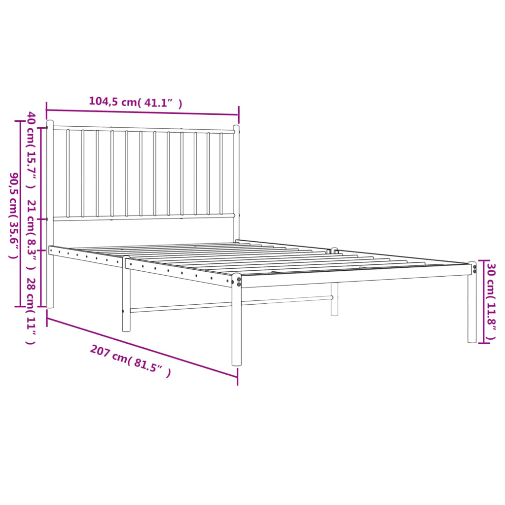 Estructura cama sin colchón con cabecero metal blanco 100x200cm