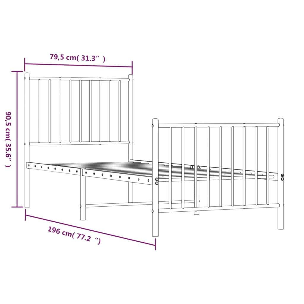 Llit sense matalàs amb estrep de metall blanc 75x190 cm