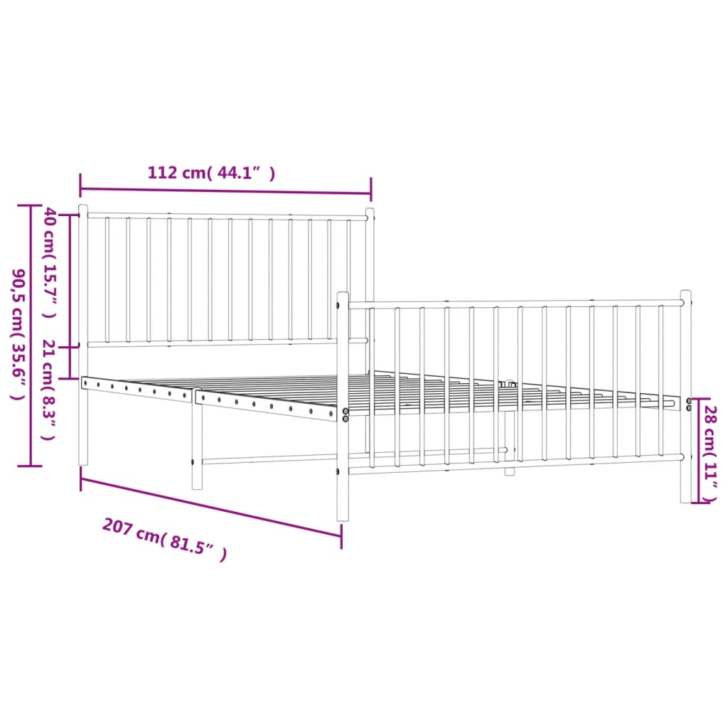 Estructura cama sin colchón con estribo metal blanco 107x203 cm