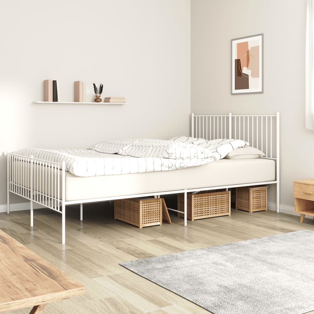 Vetonek Estructura cama sin colchón con estribo metal blanco 150x200 cm