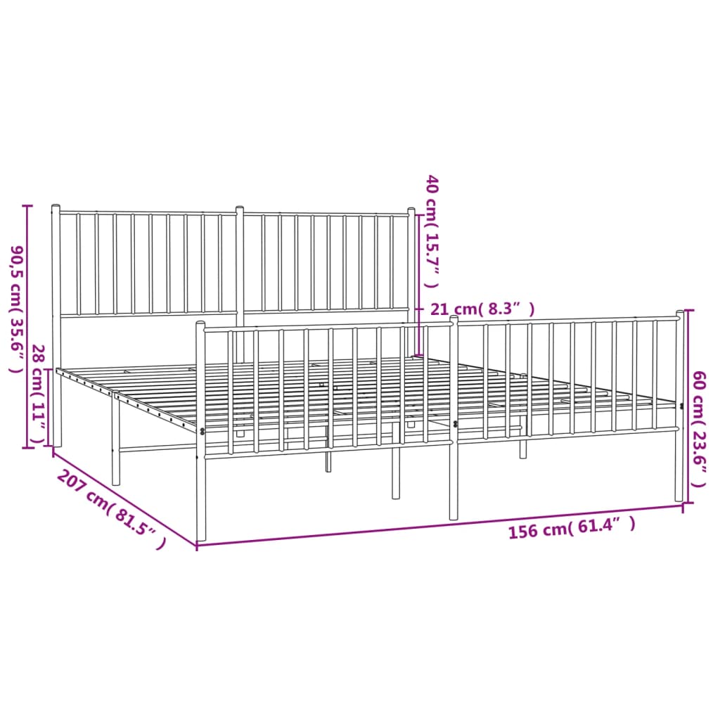 Estructura cama sin colchón con estribo metal blanco 150x200 cm