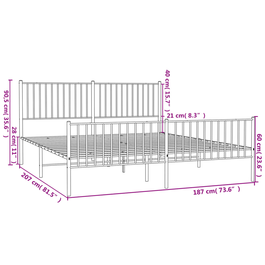 Estructura cama sin colchón con estribo metal blanco 180x200 cm